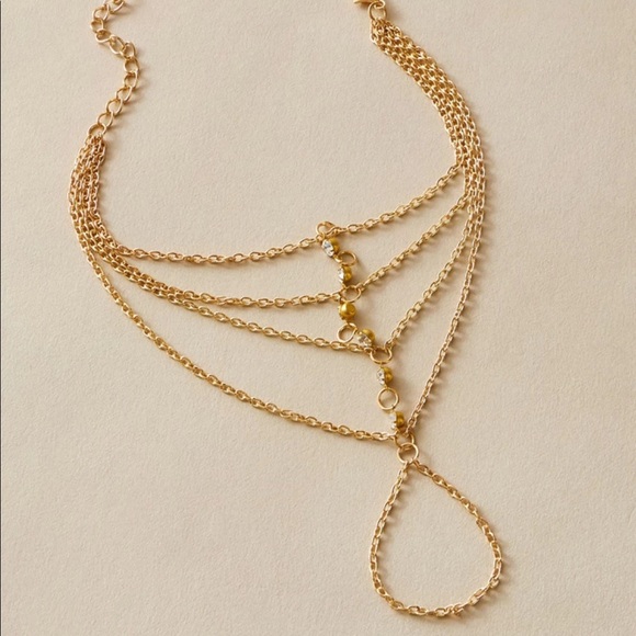 • Jade • Rhinestone Finger Chain Bracelet - Picture 2 of 4